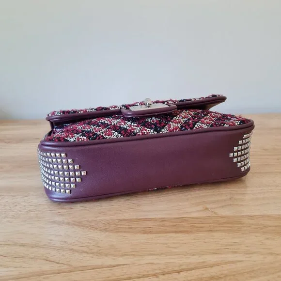 Karl Lagerfeld Agyness Tweed Crossbody Flap NWOT Convertible Wine Navy Luxury - Picture 6 of 16